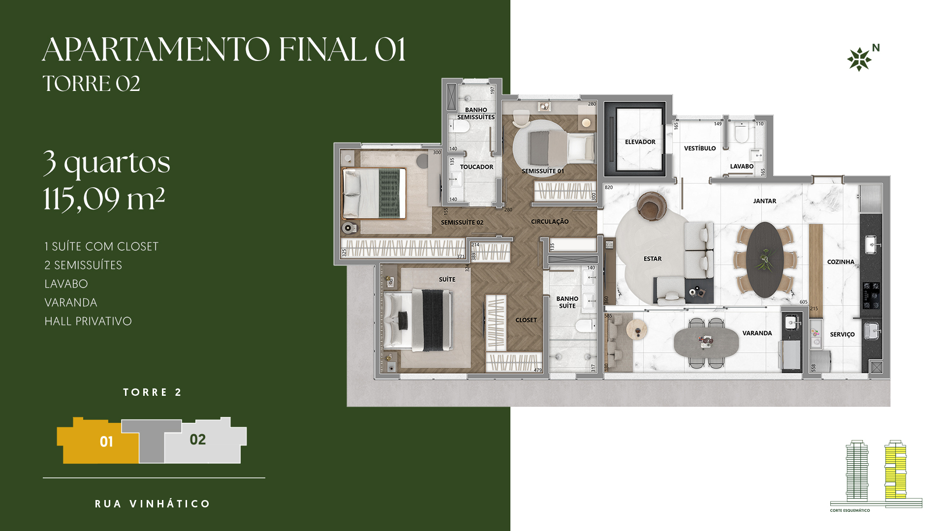 Planta Torre 2 · apartamento tipo do Oásis Vale do Sereno
